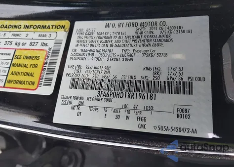 2019 Ford Fusion Se from USA, damaged, VIN 3FA6P0HD1KR196181